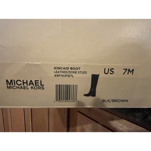 MICHAEL KORS KINCAID LEATHER RIDING BOOTS W LOGO STUDDED STRAPS SZ 7 $375 MSRP - Picture 5 of 6
